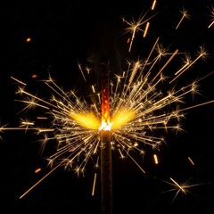 Captivating Golden Sparkler Illuminating the Dark Night with Festive Brilliance