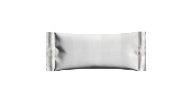 Blank white flow pack wrapper mockup for a chocolate or protein snack bar. Isolated on transparent background, png