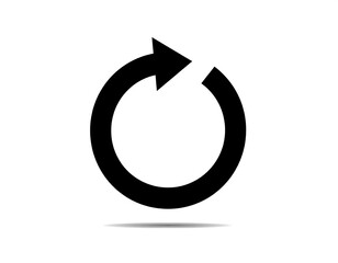 Black curved arrow facing right, forming almost a full circle, with subtle drop shadow on a white background