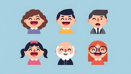 Diverse group of cartoon people with open mouths and happy expressions