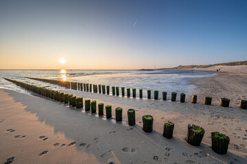 Romantic sunset over the beach of Westkapelle, province of Zeeland, Netherlands