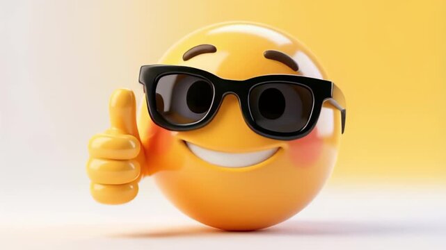 Cool emoji with sunglasses giving thumbs up, expressing approval and satisfaction in video format