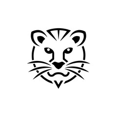 Stylized black and white tiger face on transparent background silhouette