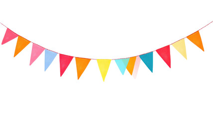 Brightly colored flags decorated with vibrant hues create a lively atmosphere for a summer celebration or party.