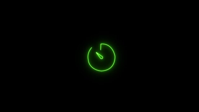 Neon green glowing clock or timer icon with a circular progress indicator, set against a dark background with a faint adobe stock watermark visible