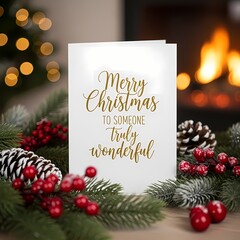 Christmas Card of Love: A heartfelt Christmas card, adorned with the warm message of Merry Christmas, rests among festive greenery and seasonal decorations. An invitation to spread love and joy