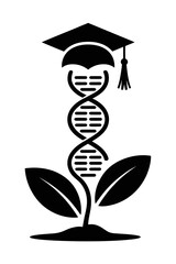 DNA helix with graduation cap and plant vector design symbolizing growth and academic achievement