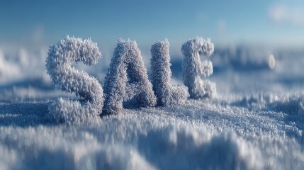 Winter discount sale frosty 3d typography of sale in icy landscape with snow text effect