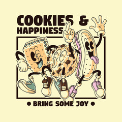 Retro Cartoon Funny Cookies Trio Mascot