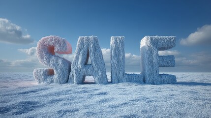 Winter discount theme sale snow typography in icy landscape with frosty 3d lettering effect