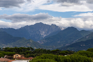 Viareggio, Italy, panoramic views of the Apuan Alps from northern Tuscany and the Marble Rocks
