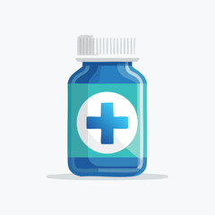 Fototapeta premium Blue Medicine Bottle with White Cross Symbol.