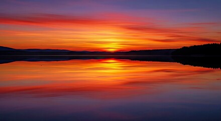 Fototapeta premium Conceptual Image of a Still Lake Mirroring a Vibrant Sunset Reflection