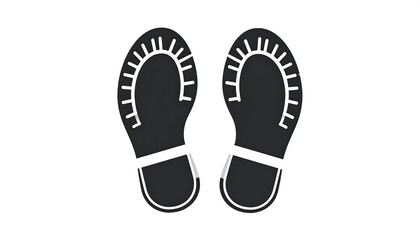 Black footprints with patterned treads, on a white background in a flat graphic vector style
