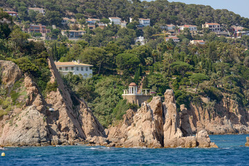 View from the sea towards botanic garden Marimurtra, Costa Brava.