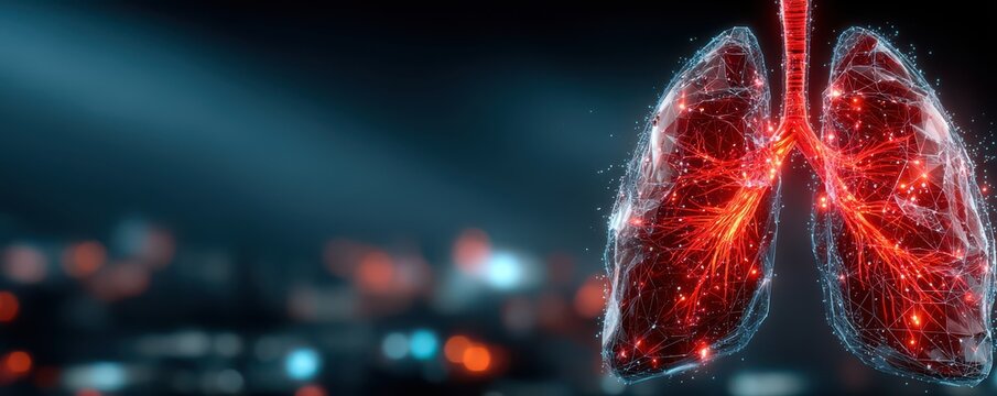 Futuristic visualization of human lungs with glowing neural connections