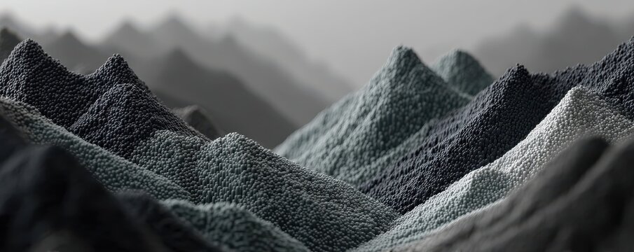 Close-up of a black and white mountain landscape with textured ridges - Powered by Adobe