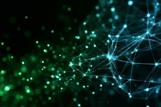 Abstract Polygonal Network in Green and Blue Representing Interconnectedness and Technology