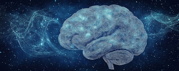 Hand drawn chalk brain in pastel blue