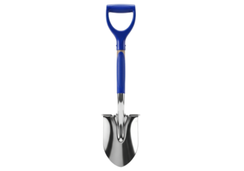 Isolated blue handled shovel for garden work or planting, construction, and landscaping use