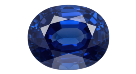Isolated oval sapphire gemstone for jewelry design, deep blue shade, excellent cut