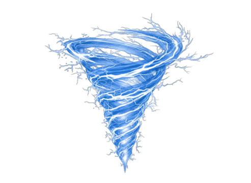 Swirling Blue Water Tornado Vortex With White Splashes Isolated On Black Background