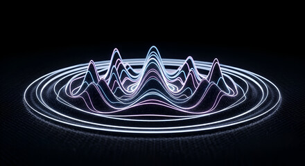 Abstract futuristic sound wave visualizer with glowing neon lines and dark background