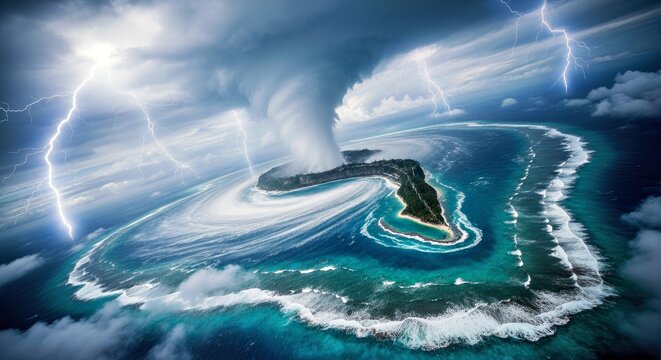 Dynamic Aerial View of a Massive Swirling Vortex Over the Bermuda Triangle