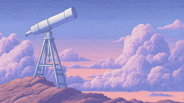 A Dreamy Telescope Set Against a Colorful Sky: Exploring the Wonders of Astronomy and Nature in a Breathtaking Landscape