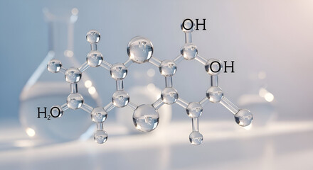 Molecular structure of catechol, represented by balls and sticks in a laboratory