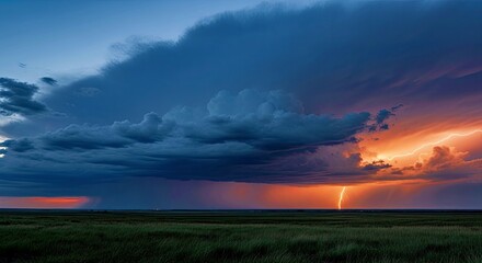 Dynamic Realism of a Thunderstorm Gathering Over a Prairie at Dusk