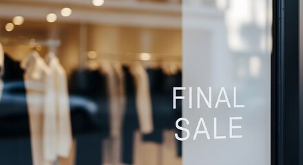 Close up of a modern retail storefront window displaying a final sale sign for discount shopping concept and commercial marketing