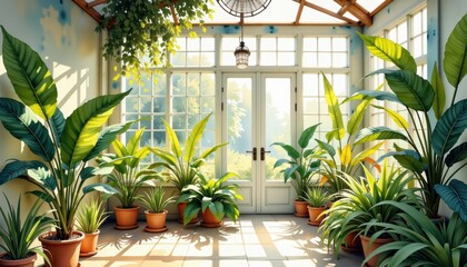 Lush indoor garden room filled with vibrant plants and greenery vibrant space showcasing abundant plant life transforming room into peaceful botanical haven