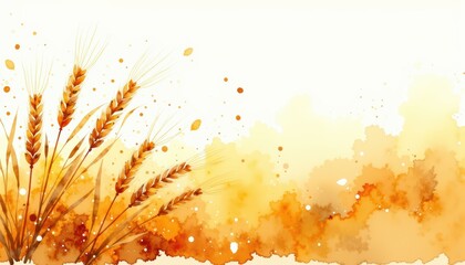 Watercolor wheat field artistic splashes in golden landscape artistic rendering of a serene wheat field featuring vibrant watercolor splashes for an expressive touch