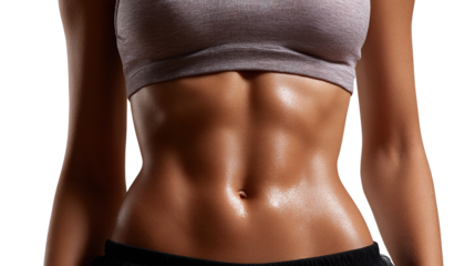 Sculpted Core: A close-up view highlights a toned torso, showcasing defined abdominal muscles. The image conveys dedication to fitness and well-being.