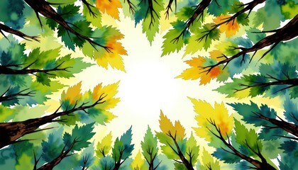 Circular pattern of trees full of leaves view showcasing circular arrangement of trees each displaying vibrant green foliage