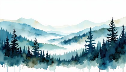 Mountainous landscape vibrant watercolor art of peaks and woodlands vivid watercolor painting capturing the grandeur of mountains and lush expansive woodlands