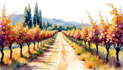 Road surrounded by trees painting vibrant painting showcasing a solitary road meandering through dense forest evoking nature s peace