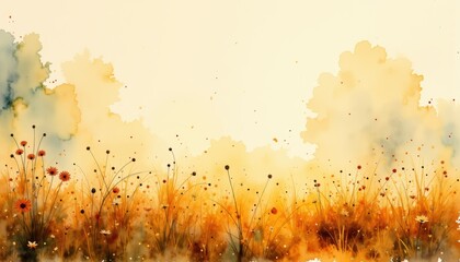 Vibrant field of flowers and grass artwork portrays natural beauty expansive field colorful flowers lush green grass