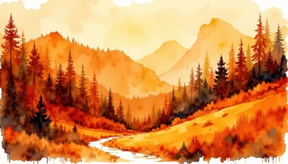 Watercolor mountain landscape painting watercolor painting depicting serene mountain landscape artistic expression of natural beauty