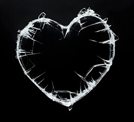 Cracked Glass in the Shape of a Heart on a Black Background Concept of Broken Love