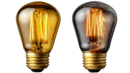 Illuminating Concepts: Two vintage-style light bulbs showcasing their warm, inviting glow, creating a striking contrast and illuminating creativity.