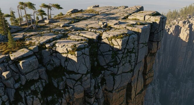 Rocky summit edge with a breathtaking view of the vast valley below