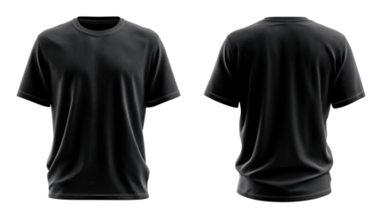 Elegant Black Tee Display: A front and back view of a sleek, black t-shirt, highlighting its smooth texture and minimalist design, perfect for showcasing your unique style and custom print designs.