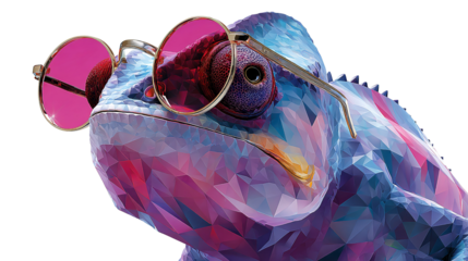 Chameleon with Sunglasses: A vibrant chameleon, adorned with stylish sunglasses, exudes a cool and charismatic vibe, a whimsical fusion of nature and modern flair.