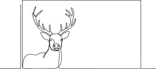 One Line Illustration of Christmas Card with Reindeer Icons.