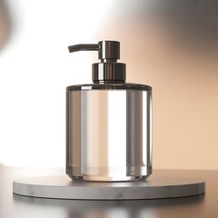 Elegant chrome soap dispenser on marble stand radiates modern luxury, perfect for upscale bathrooms and stylish hand hygiene promotions in spas and hotels