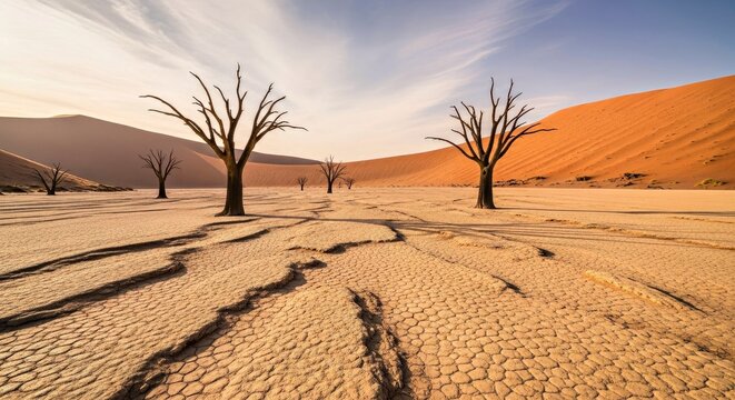 Ethereal Deadvlei Ancient Trees Framed by Monumental Namib Desert Dunes