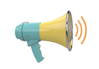 Isolated megaphone, audio waves depict loud amplification, voice announcements, communications
