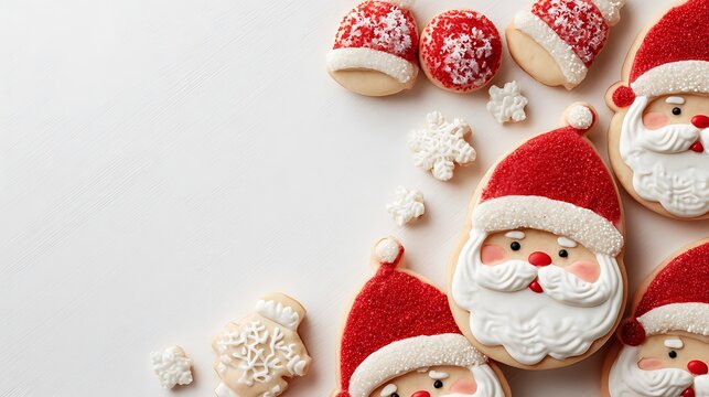 santa claus and christmas cookies arrangements isolated on the white background - Powered by Adobe